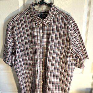 Chaps Mens Short Sleeve Casual Button Down Shirt Sz XL Plaid Cotton